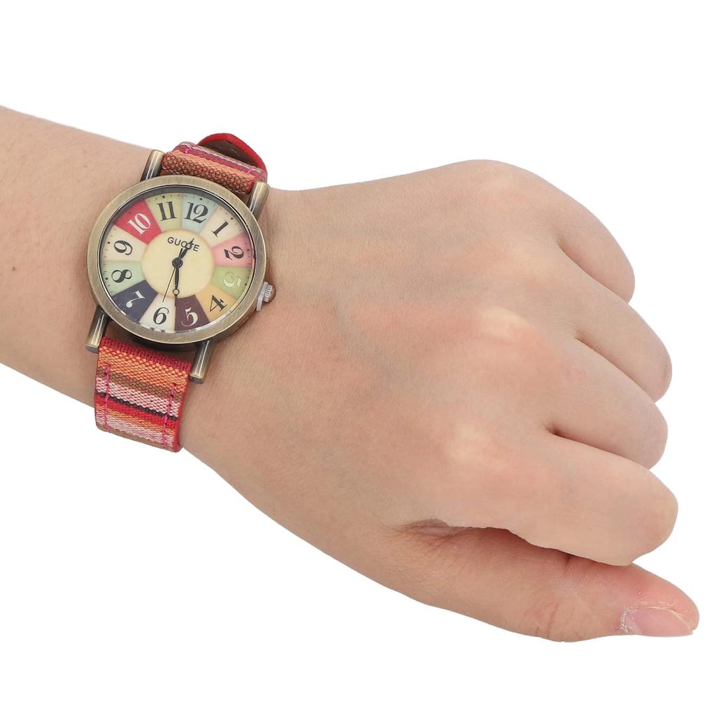 Urhomy Bohemian Watch, Rainbow Pattern, Women's Watch with Woven Watch Band, Quirky Boho Casual Jewelry, Gift for Women (Red)