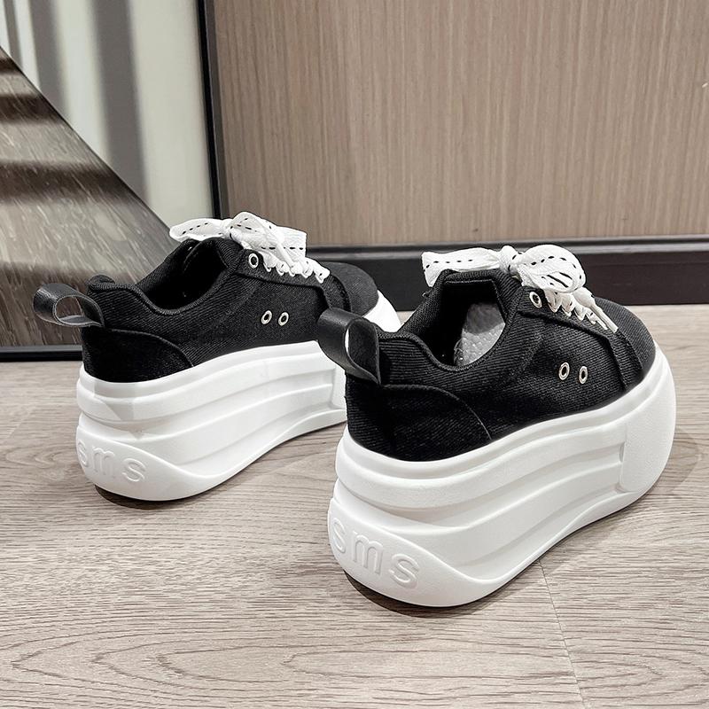 Fashion 8cm Canvas Vulcanize Casual Shoes Women 2025 Spring Autumn Platform Wedge Sneakers Breathable High Brand Ladies Shoes