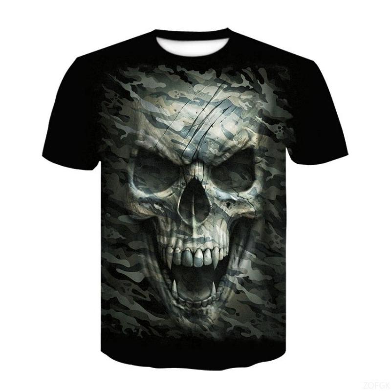 2026 new men's horror skull Halloween print breathable and comfortable round neck T-shirt outdoor party casual top