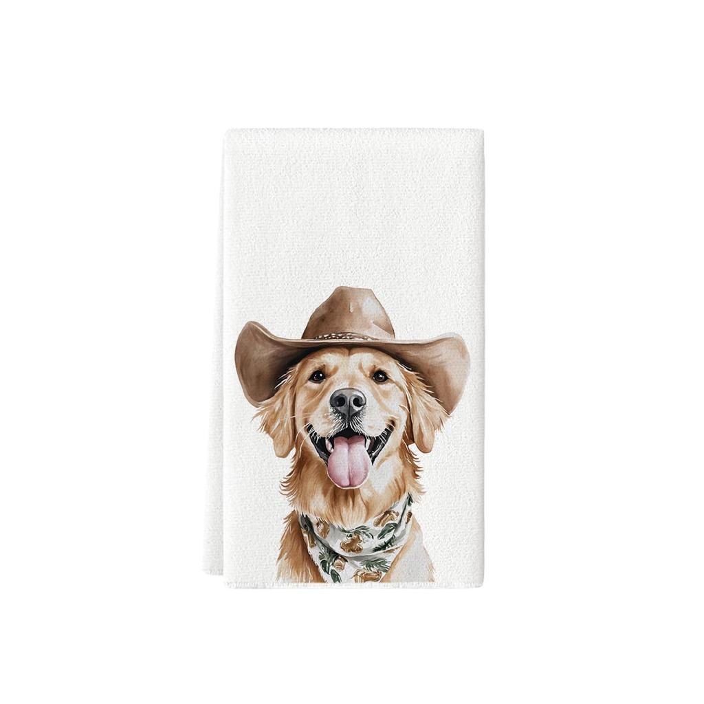 Assorted Cute Puppies Wearing Hats and Face Masks Tea Towels - Printed Kitchen Dish Towels and Rags