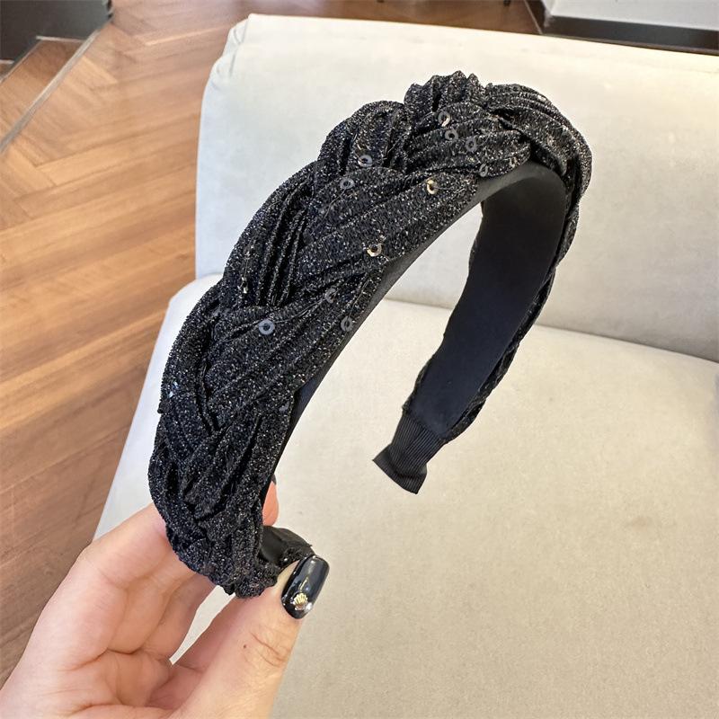 

Модная плетеная повязка на голову с пайетками премиум-класса, универсальная, для выхода в свет, для мытья лица, аксессуары для волос, повязка на голову для женщин чёрный