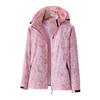Women Jacket Stand Collar Detachable Hood Long Sleeve Casual Coat with Pockets Maple Leaves Print Zipper Placket Outwear