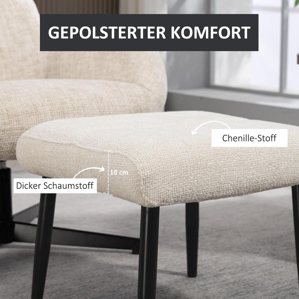 Sitzhocker Hocker mit weichem Sitzkissen Stahlbeinen Fußhocker mit Chenille-Stoff, 45 x 41 x 38 cm, Cremeweiß