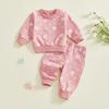 Baby Girls 2-piece Outfit Flower Print Long Sleeve Crew Neck Sweatshirt with Elastic Waist Sweatpants Fall Clothes
