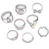 8Pcs/Set Punk Silver Color Bowknot Rings for Women Vintage Imitation Pearl Irregular Leaf Rings Set Jewelry Wholesale