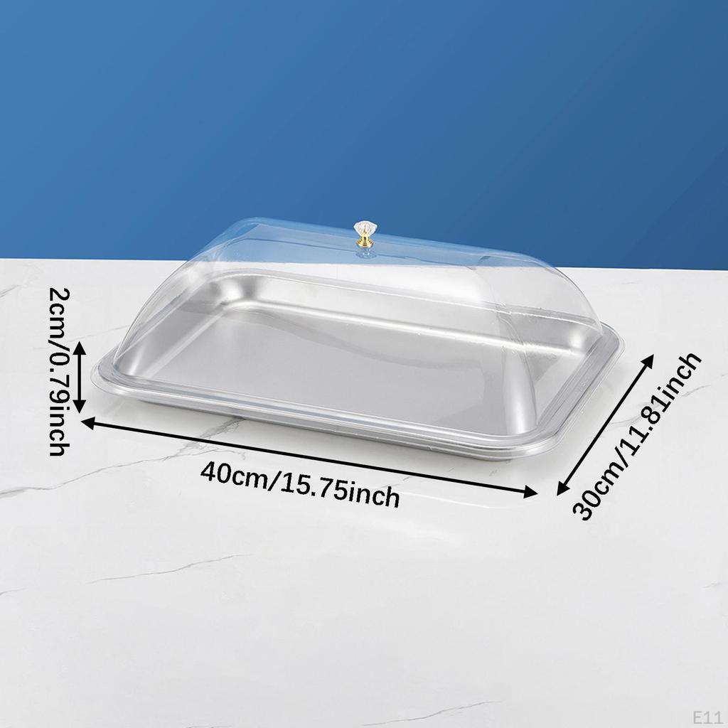 304 Stainless Steel Serving Tray with Dome Lid Food Rectangular Platter for
