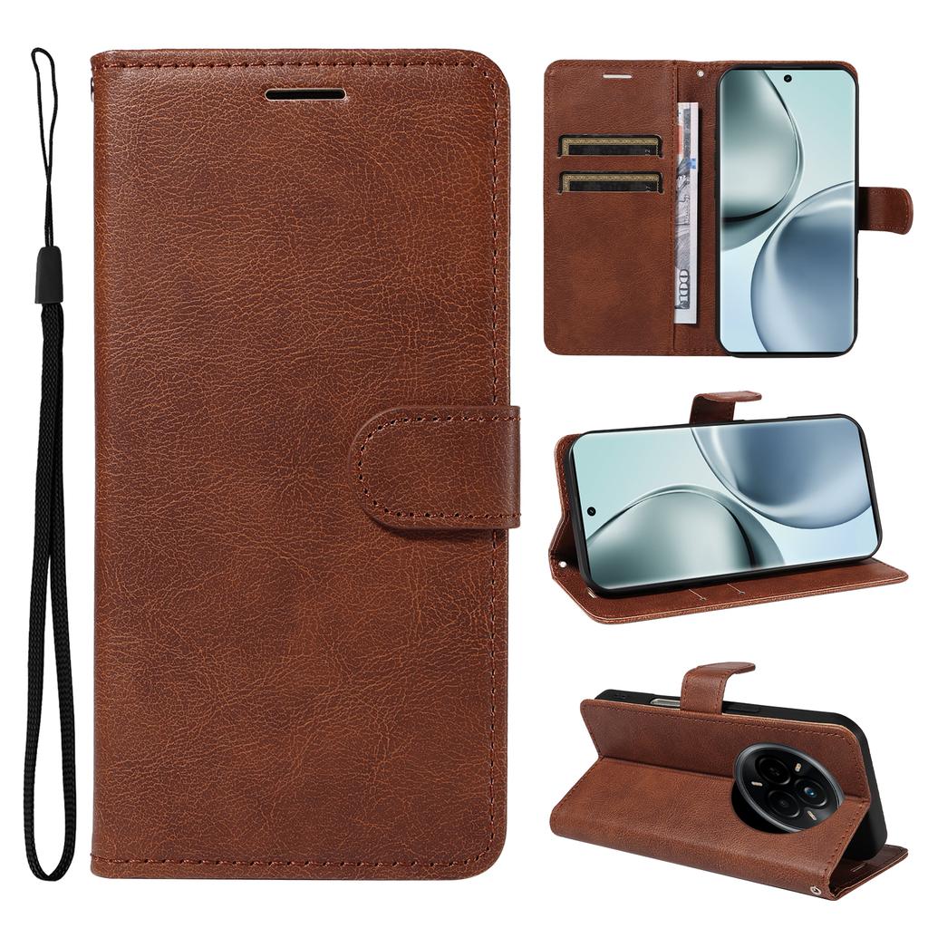 For Realme 14 Pro 5G Leather Wallet Case with Strap Solid Color Phone Stand Cover