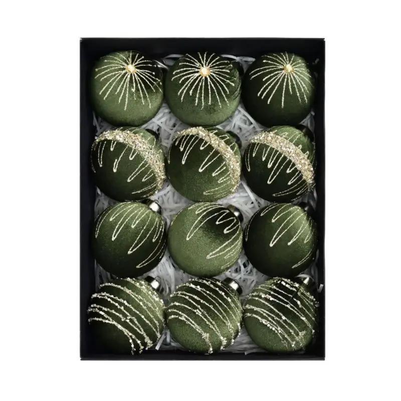 8CM Velvet Christmas Ball Pendant 3.2INCH Hanging Christmas Tree Decoration Ball Hot Stamping Star Christmas Ball