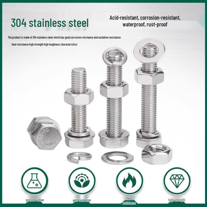 304 Stainless Steel External Hex Screw, Bolt & Nut Set