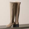 Khaki Black Women Over the Knee High Boots High Block Heel Big Size 50