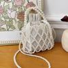 Vintage Top Handle Pearl Women Handbag Summer Hollow Out Beach Bucket Girl Shoulder Crossbody Bag