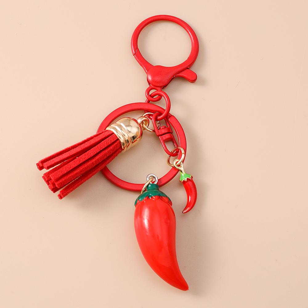 Fashion Resin Simulation Fruit Keychain Women Girls Chilli Strawberry Cherry Key Ring Pendants for Handbag Decor Jewelry Gifts