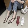 Fashion Women Fashion Sandals Thin Low Heels Pointed Open Toe Ankle Strap Dress Shoes Solid Color Summer Ladies Thin Low Heels Sandals