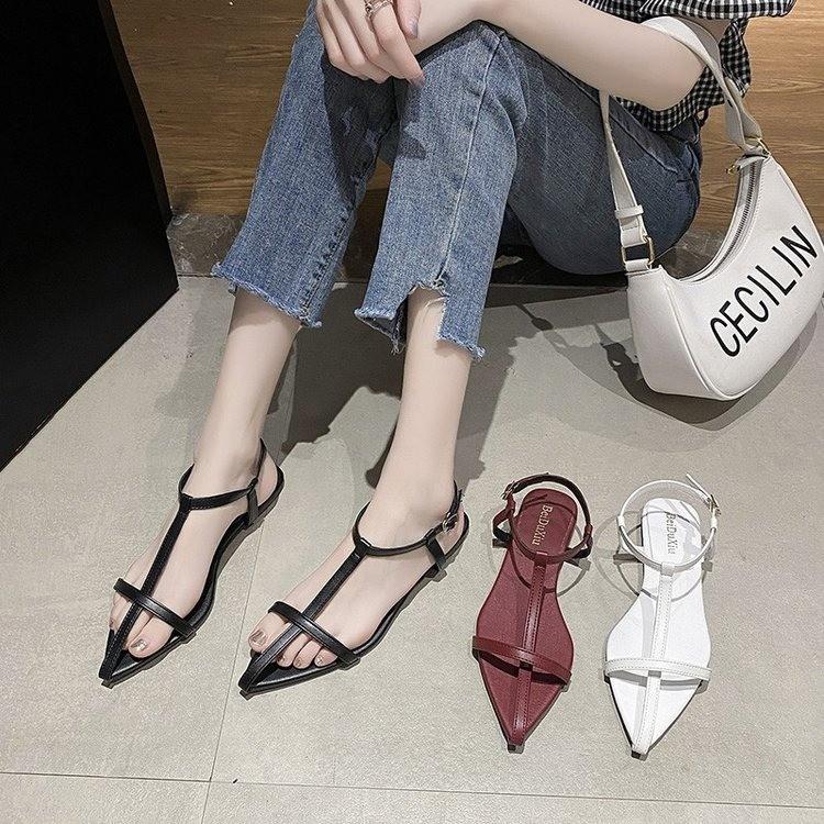 Fashion Women Fashion Sandals Thin Low Heels Pointed Open Toe Ankle Strap Dress Shoes Solid Color Summer Ladies Thin Low Heels Sandals