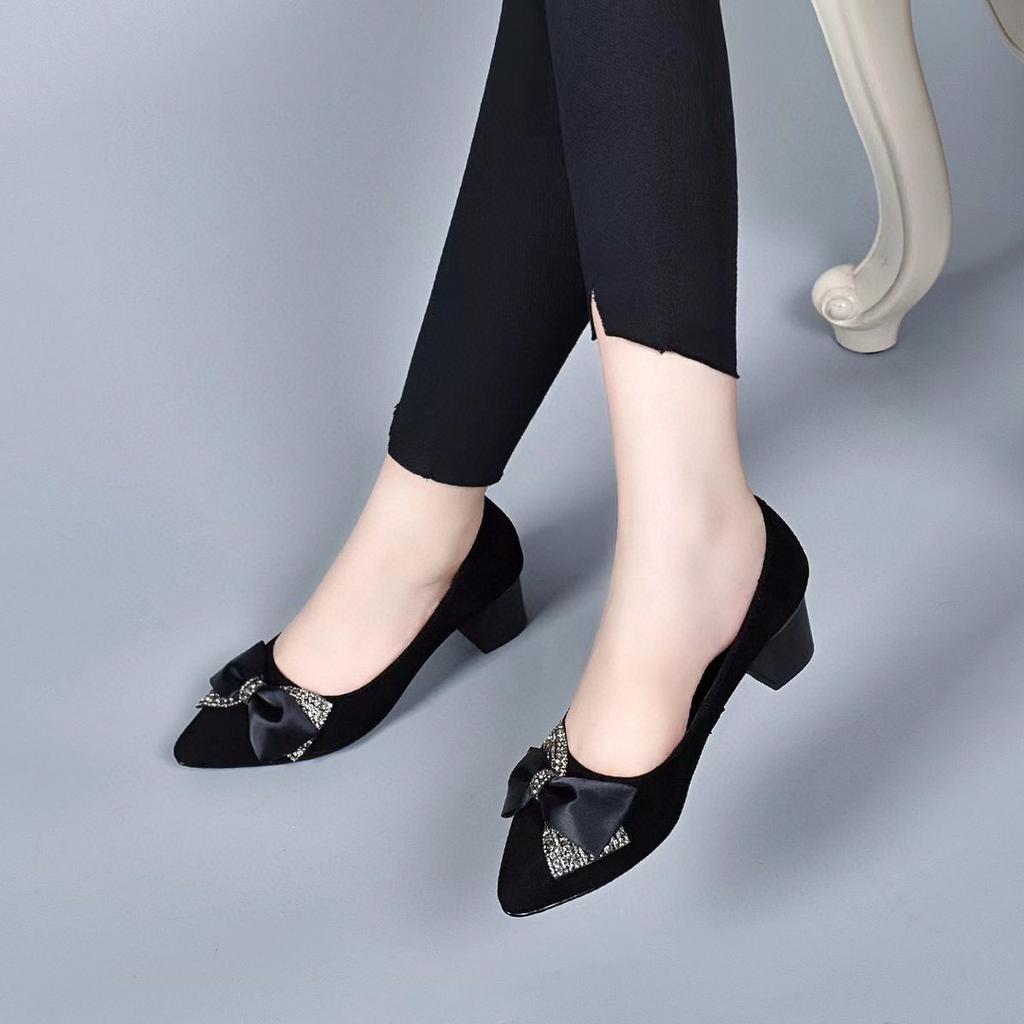 Pointed High Heels Women's Autumn New Bow Light Mouth Single Shoes Night Sheepskin Fashion Shoes Four Seasons Shoes