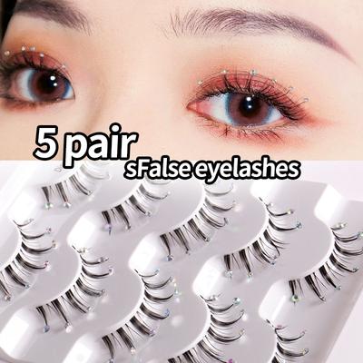 Europäische und amerikanische 5 Paar falsche Wimpern aus Chemiefaser mit Bohrer, natürliches Nude-Make-up, Simulationswimpern, dicke, lockige Wimpern