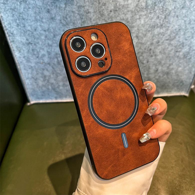 Magnetic Leather Texture Mobile Phone Case for Apple 16 Compatible for iPhone 15 Plus 14 Pro Max Full Grip IMD Soft Silicon TPU