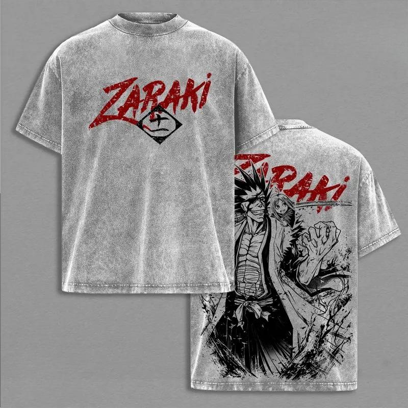 Anime BLEACH Zaraki Kenpachi Kusajishi Yachiru Printed Tee Men Women Cotton Tshirts Vintage Washed T-shirt Harajuku Male T Shirt