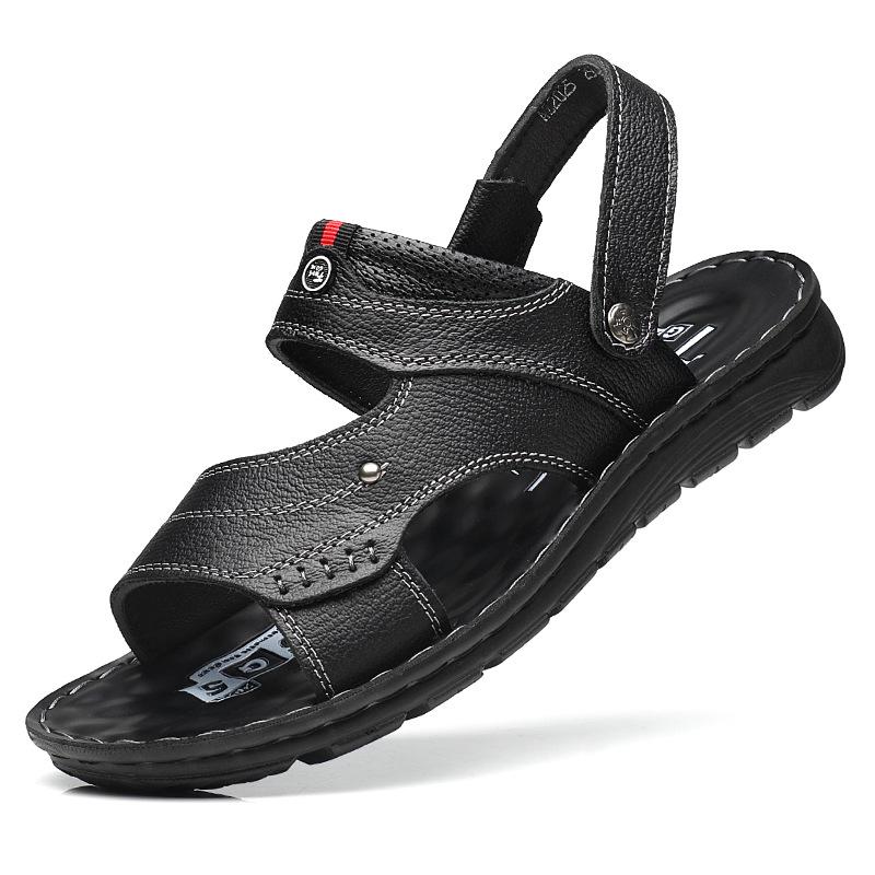 

Мужские тапочки 2025 лето новые модные мягкая подошва среднего и пожилого возраста для улицы двойного назначения пляжные сандалии 2025 38 чёрный