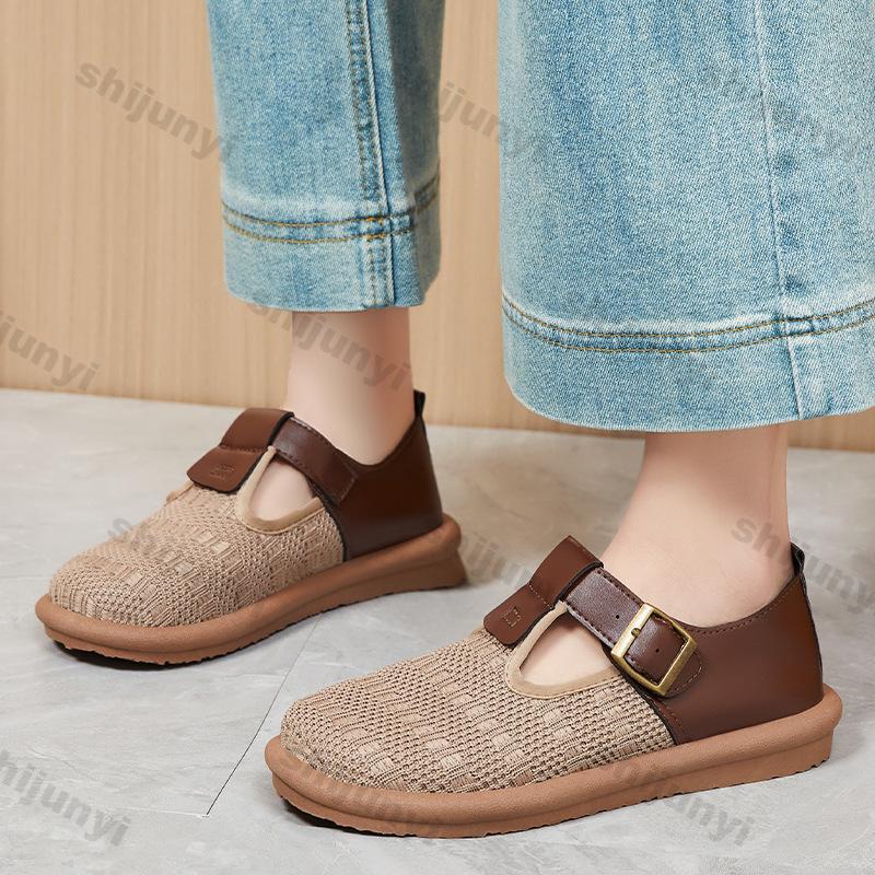 Fashion Women Flats 2025 Summer New Mesh Breathable Soft Sole Casual Shoes Fashion Metal Decoration Vintage Comfortable Non Slip Sandals