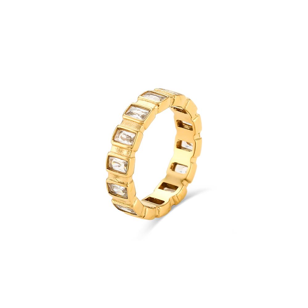 

E.B.belle Small Square CZ Stone Index Finger Ring Stainless Steel 18K Gold Plated Minimalist Gold Zircon Rings For Women Unisex 6