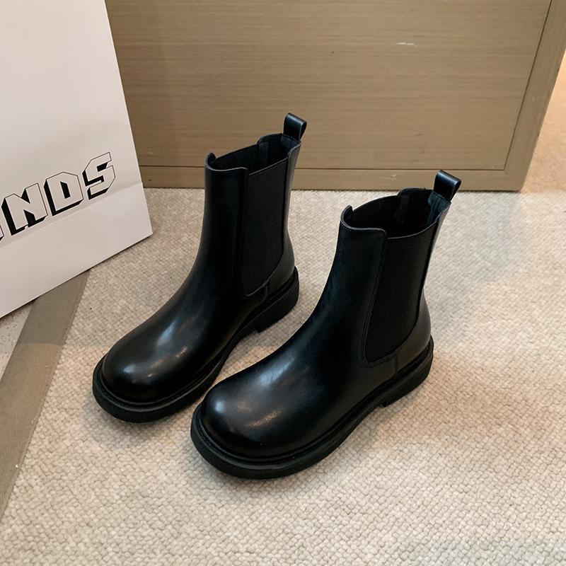 Fat mm Chelsea Short Boots Flat Cigarette Boots Martin Boots Thick Legs Big Tube Large Size Women's Shoes
