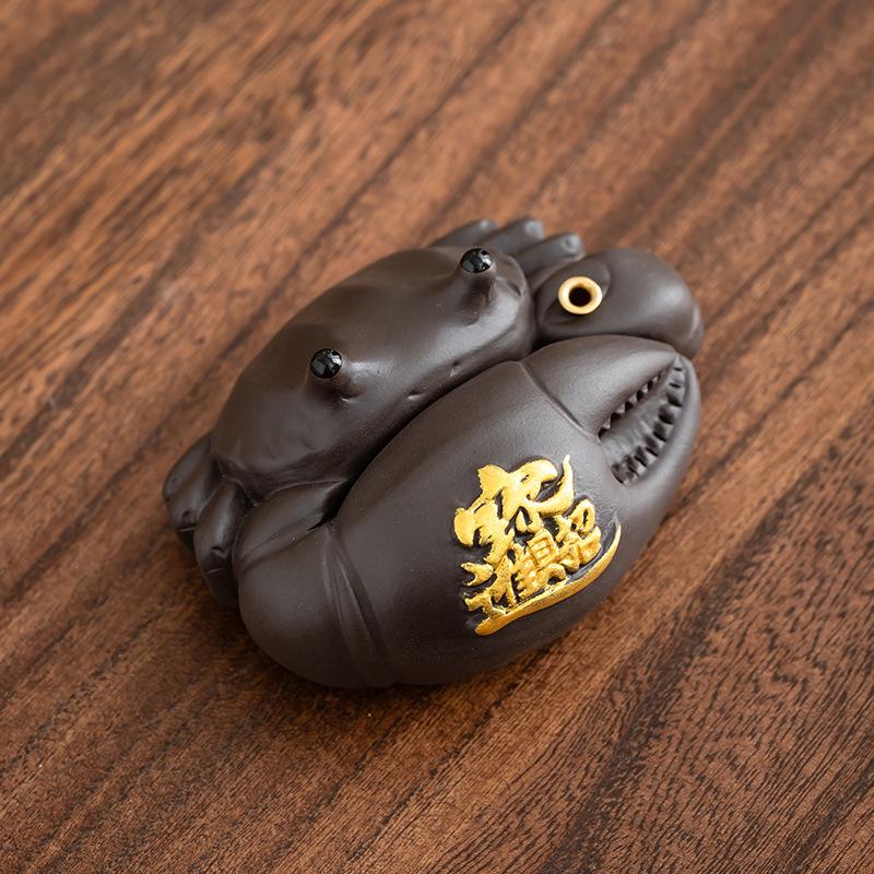 Purple Clay Koi & Crab Incense Holder: Creative Tea Ceremony Table Ornament for Wealth & Tea Play