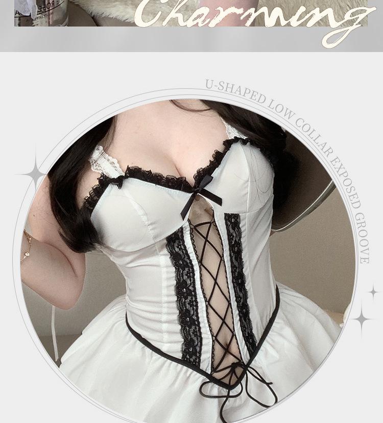 Women's Revealing Mesh Lingerie Set: Sexy Uniform Style with Hollow Design, Free-Removal Nightdress