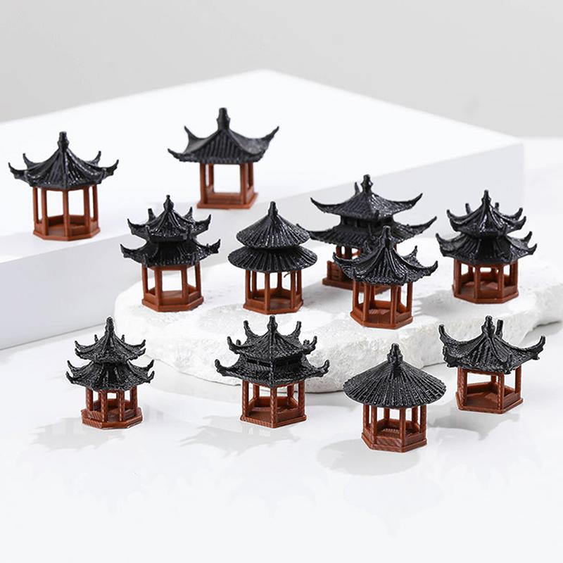 Mini Estatua de Pagoda Modelo de Edificio Antiguo Pabellón Hexagonal Entornos Asiáticos Exóticos Jarrón de Flores Decoración para Acuario Casa de Muñecas