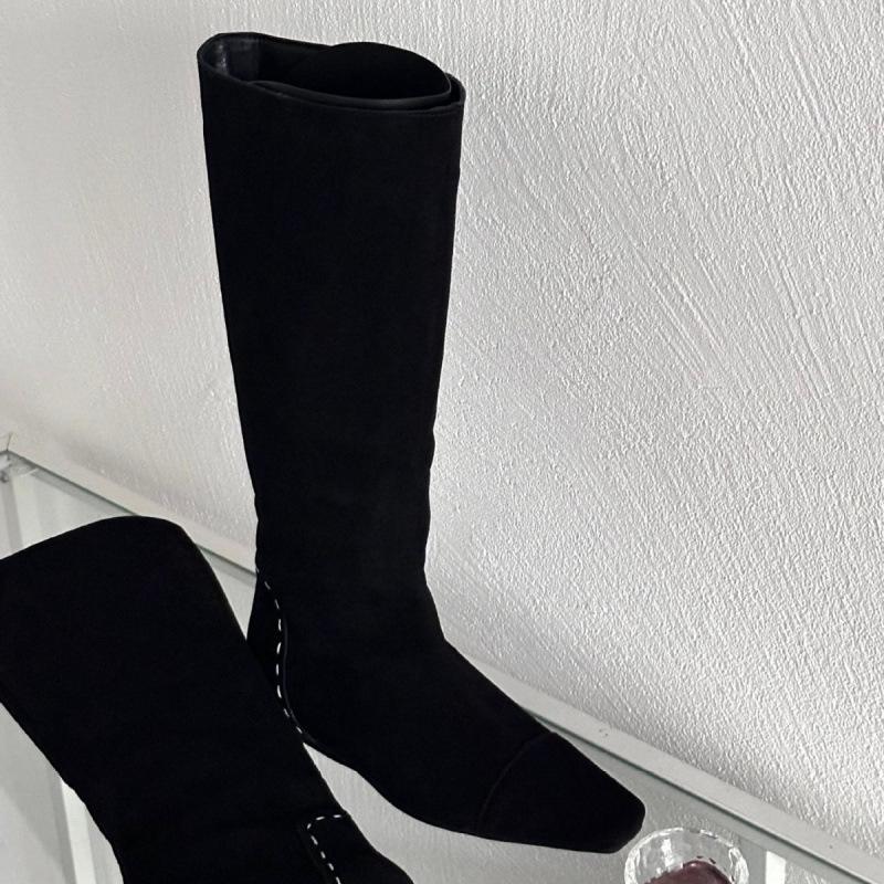 Design sewing thread retro 2025 winter new pointed head inner height increase suede tall tube western cowboy boots women