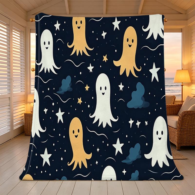 Cartoon Ghost Series Flannel Throw Blanket Non-Shedding, Soft Cozy Warm, for Home Decor, Lounge, TV Time, Christmas & Halloween