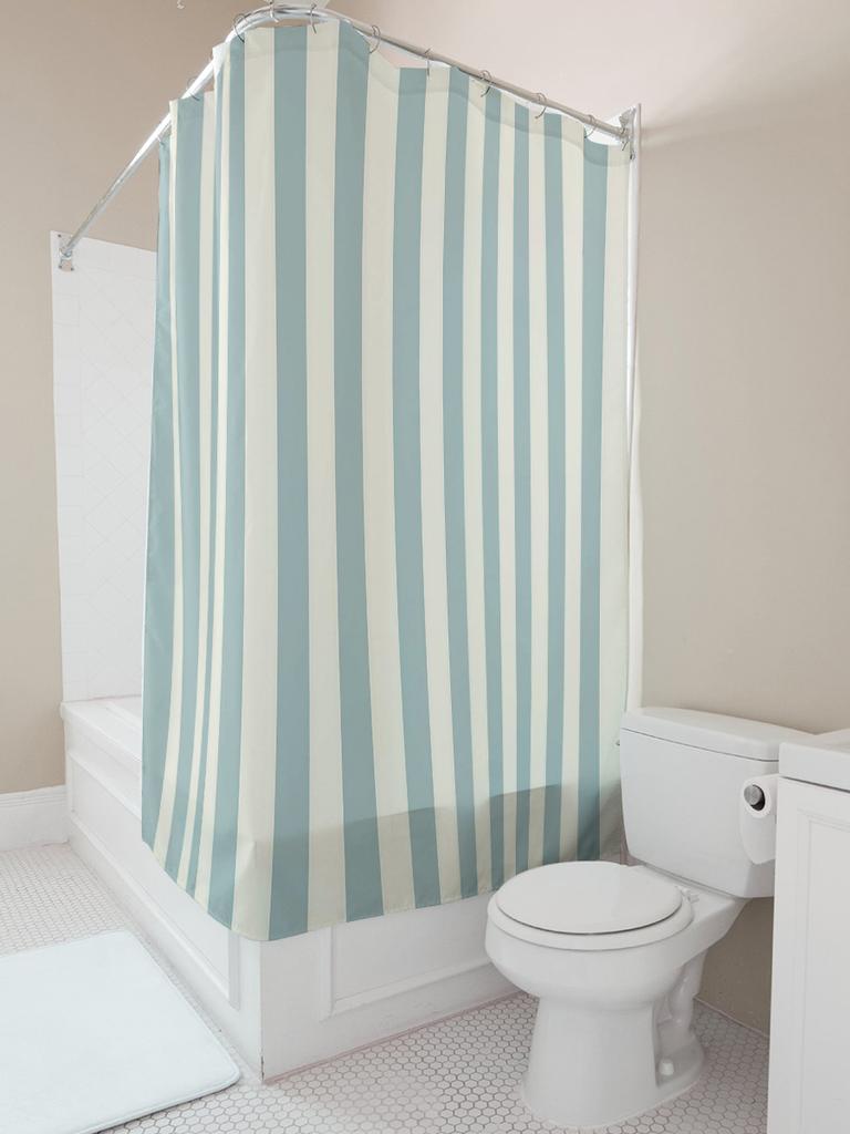 Elegant Blue and White Striped Bathroom Curtain Waterproof Fabric Modern Minimalist Design SpaceSuitable for Wet& Dry Separati