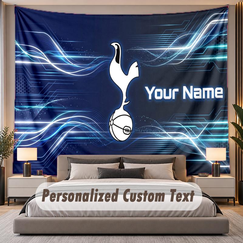 Custom Name Text Tapestry Tottenham Hotspur FC Personalized Polyester Wall Tapestry For Bedroom And Room