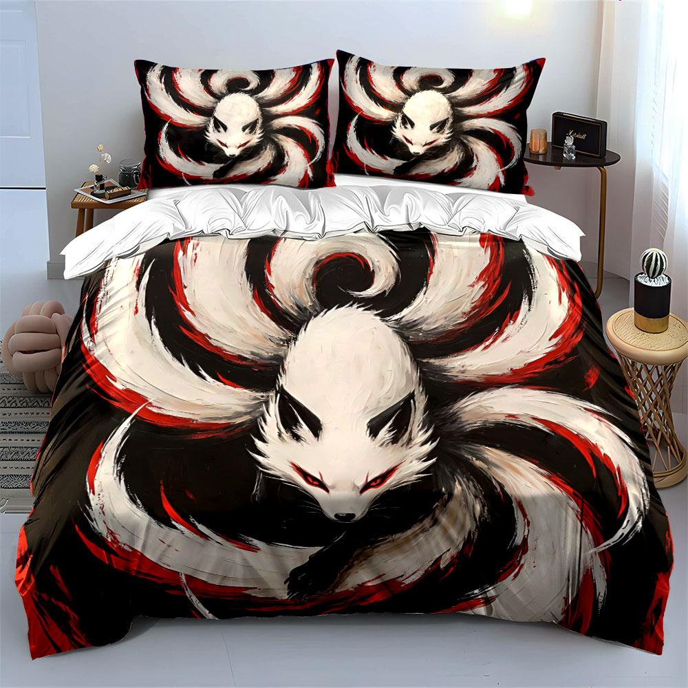 White Nine-Tailed Fox Design Bedding Duvet Cover Set Duvet Cover Pillowcases (1*Duvet Cover 2*Pillowcases, without duvet insert)