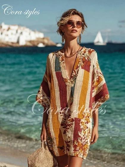 Y vacation bikini blouse sunscreen printed beach skirt European and American new models