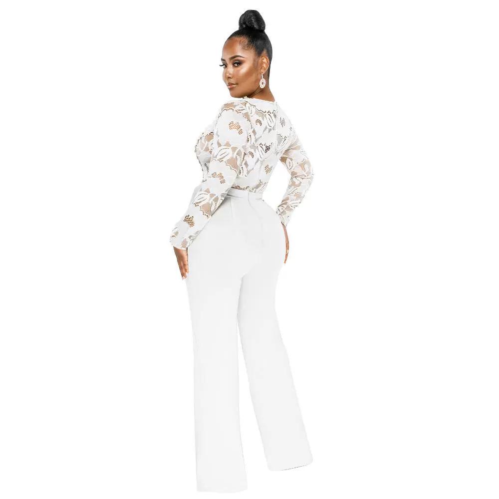 Elegant V-Neck Lace Slim Fit See-Through Jumpsuit