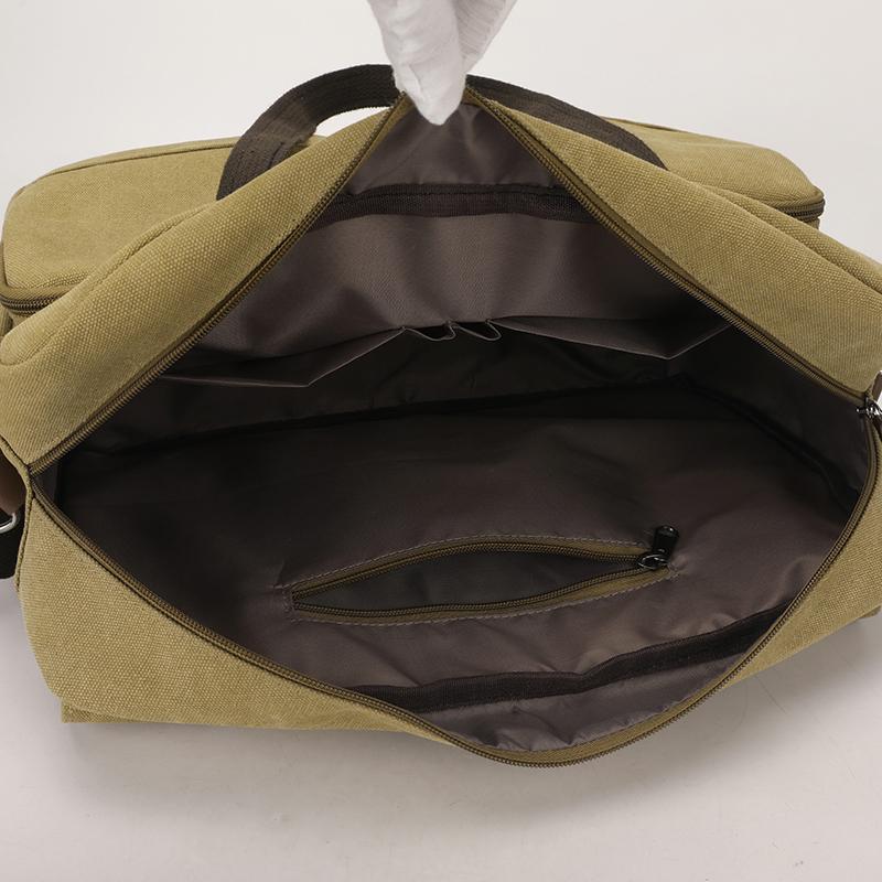 Commuter Handbag Multi-Pocket Men's Bag Large Capacity Crossbody Briefcase Solid Color Canvas Shoulder Bag