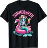 Summerween Mermaid Skeleton Beach Flamingo Halloween Girl T-Shirt