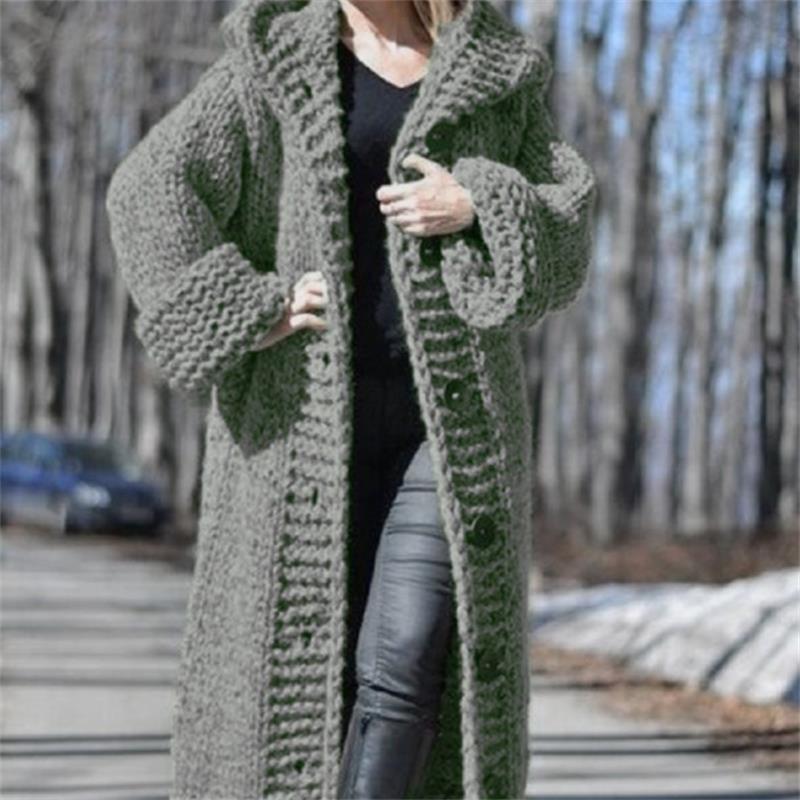 Cappotto da donna in maglia a maniche lunghe caldo con cappuccio caldo cardigan Cappotto invernale Moda Plus Size Maglione lavorato a maglia Cappotto lungo da donna Mantello Outwear