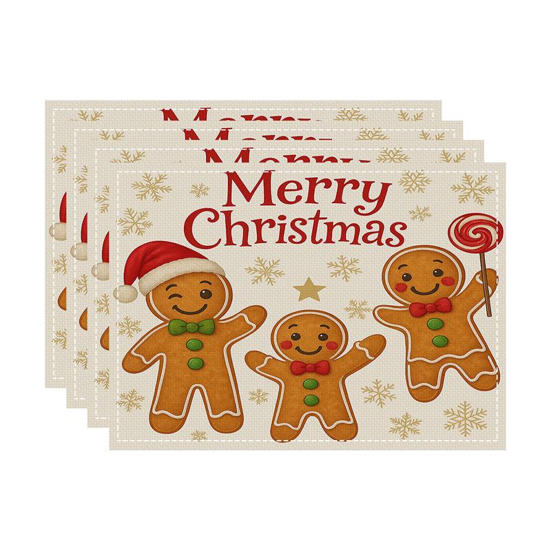 New Christmas Imitation Linen Texture Rectangular Placemat - Festive Table Mat Decoration