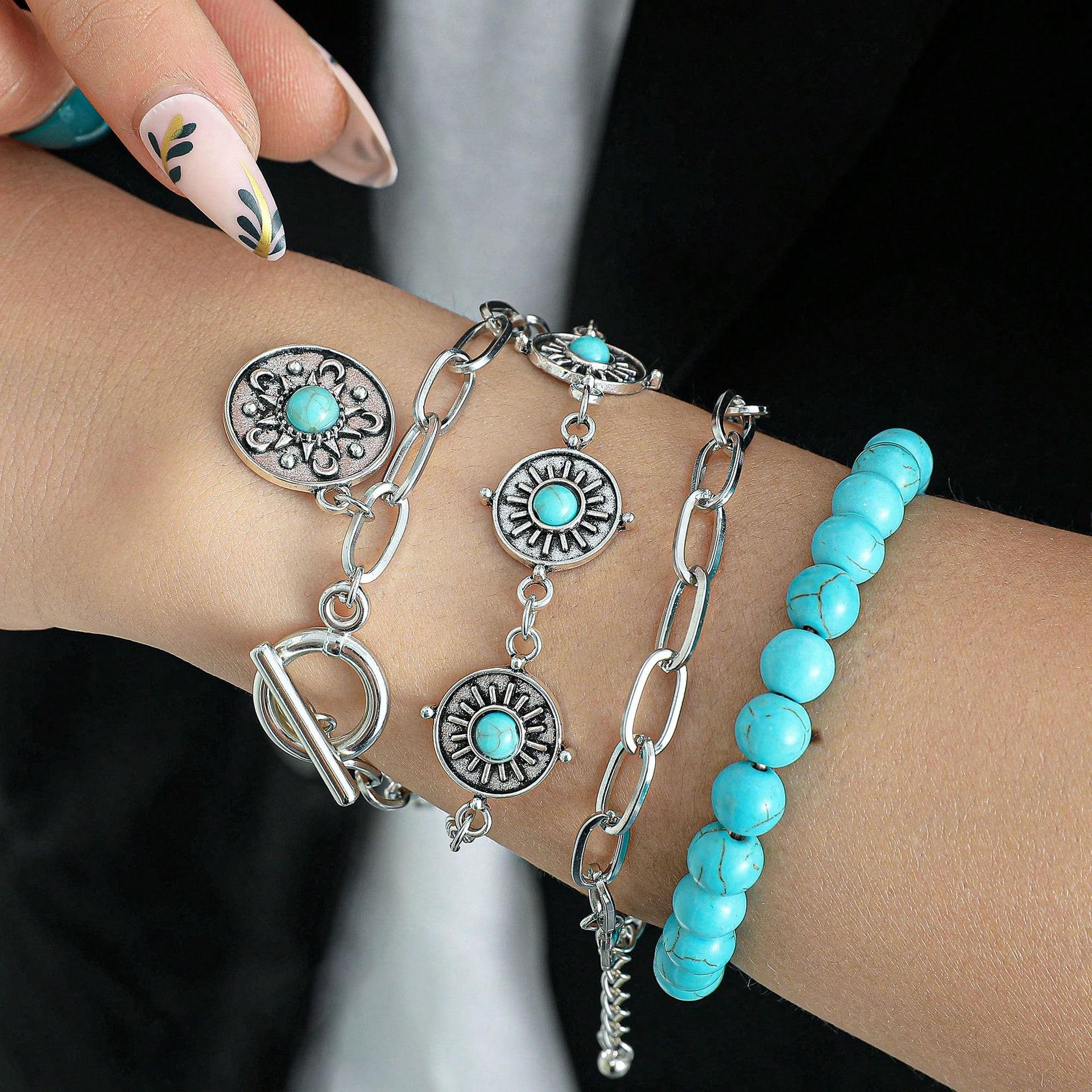 Ensemble de Bracelets Rétro Cactus Style Ethnique Européen et Américain Bijoux Perles Multi-éléments Personnalisés B multicolore