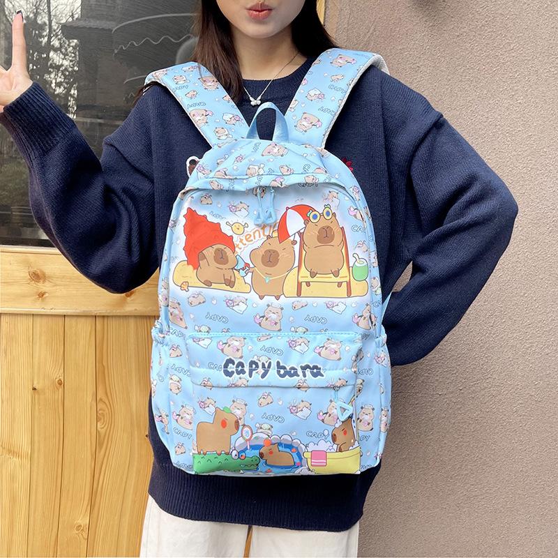 School Bag Female New Cartoon Primary and Secondary School Students Cute Backpack Printed Capybara Student Bag