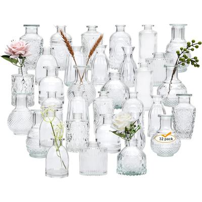 Vase, Small Decorative Vase For Wedding Center Table, Transparent Retro Embossed Mini Vase, For Party Or Home Decoration, Vase