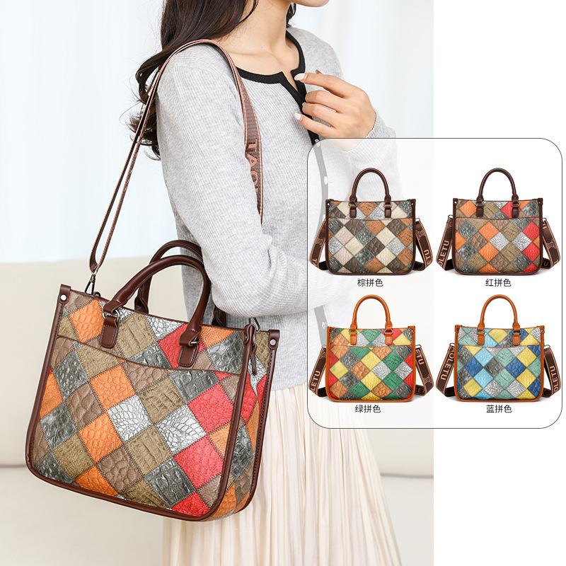 Neue Spleiß-Kontrastfarben-Handtasche mit großem Fassungsvermögen, vielseitige Schulter-Messenger-Tasche, modische und beliebte Damen-Tragetasche
