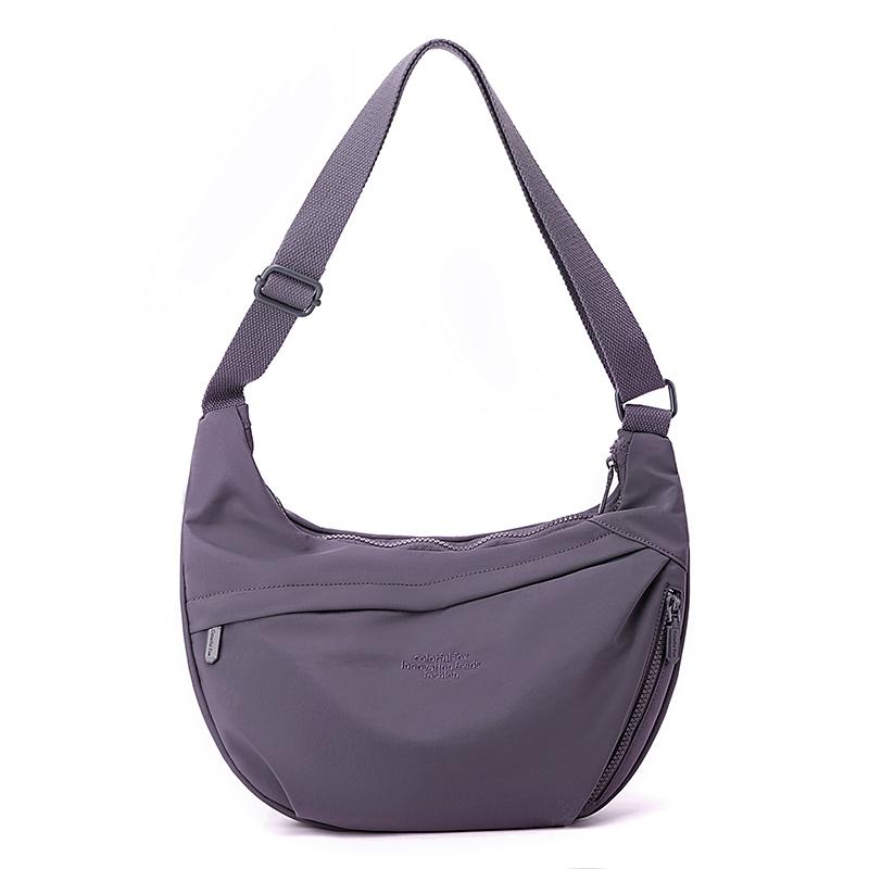 Solid Color Nylon Minimalist Crossbody Bag with Zipper Pockets and Adjustable Strap for Women