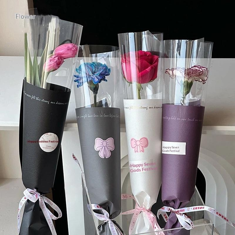 20Pcs Flower Wrappers Colorful Transparent Bag Single Bouquet Wrapper For Bouquet Flower Wrapper Waterproof Diy Gift
