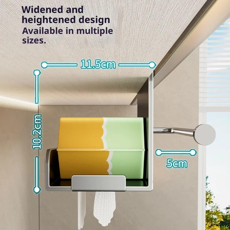 Carbon Steel Paper Towel Holder, No Drill Under Cabinet Organizer Rack for Kitchen, Wall Mounted Bathroom Storage Rack
