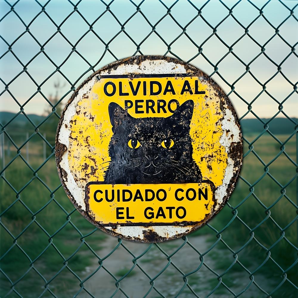 Inch Vintage Spanish Cat Warning Sign Funny Caution with the Cat Metal Plaque Retro Black Yellow Decoration for Garden