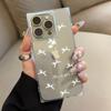 Square Back Tube Protection Clear Case For iPhone 16 ProMax 12 13 15 Plus 14 Pro Max 11 Anti-Oxygen,White Bow Tie Pattern Casing