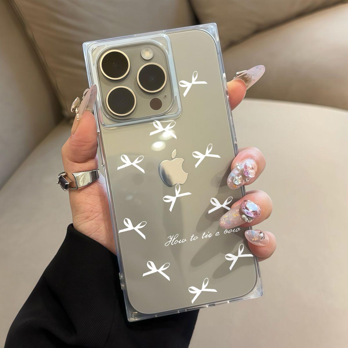 

Прозрачный чехол с квадратной задней защитой для трубки для iPhone 16 ProMax 12 13 15 Plus 14 Pro Max 11, защита от кислорода, чехол с рисунком белого галстука-бабочки iphone 11 ProMax